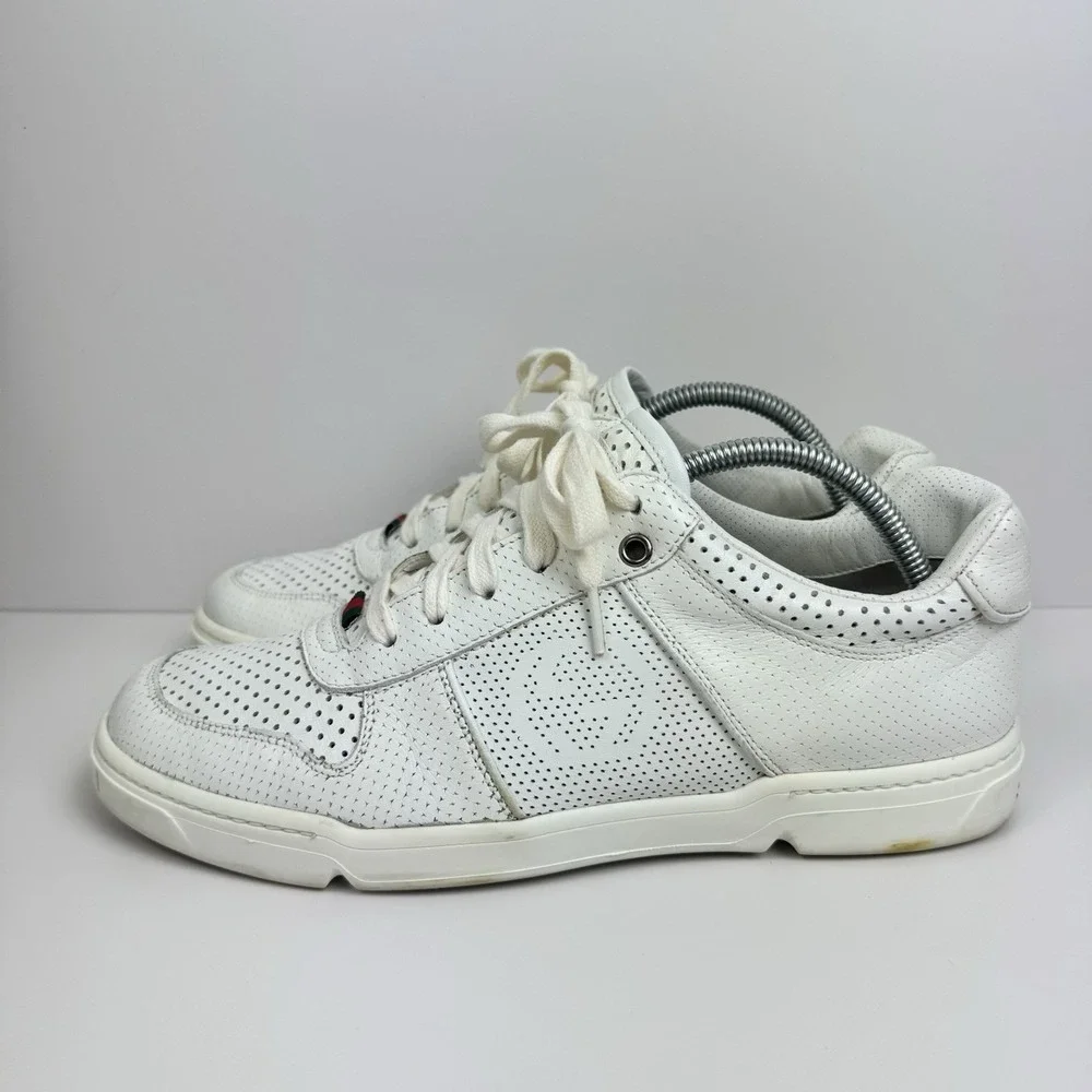 Auth Gucci Sneakers Men's GG Leather White PRAGA 212452 Shoes 7.5 G US 8 Eu 41.5